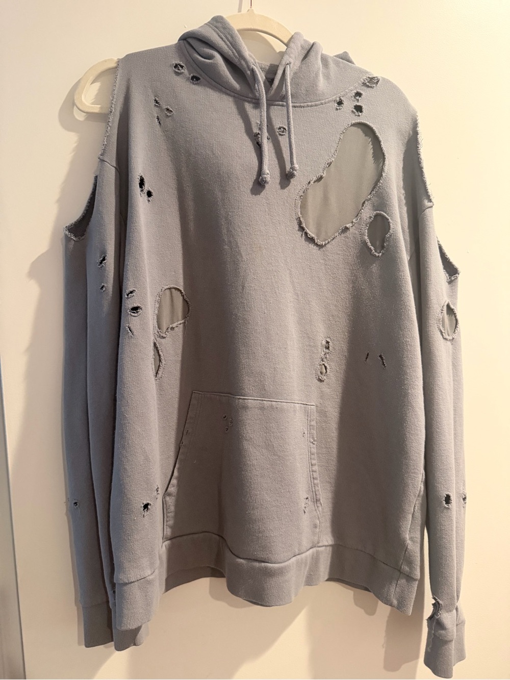 Women’s  Distressed Light Gray Hoodie - Relaxed Fit